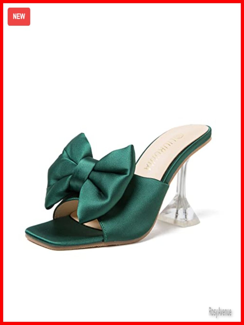 Satin Bow Mule Heels Square Open Toe Slip On Dress Sandals 3.5 Inch